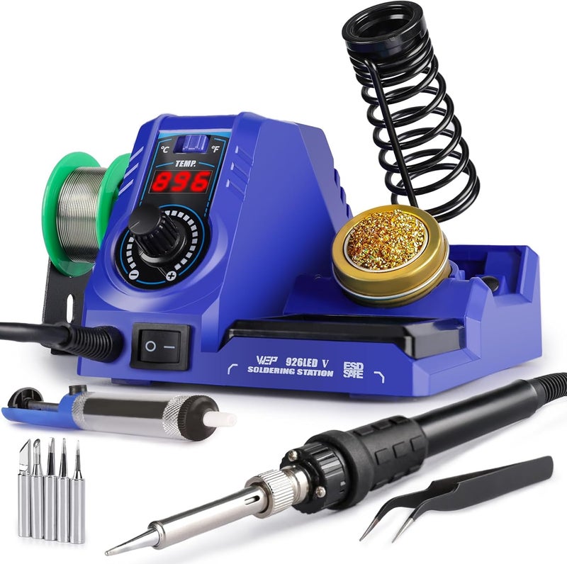 WeP 926LED V3 Soldering Station 130W MAX Soldering Iron Kit with Solder Wire, 5 Soldering Tips, Tweezers, Solder Sucker, Tip Cleaner, Temperature Control, Sleep Mode, C-F Conversion - Image 1